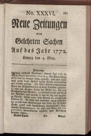 No. XXXVI. Leipzig den 4. May. - No. XLIII. Leipzig den 28. May.