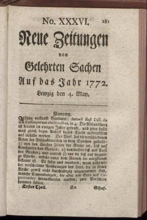 No. XXXVI. Leipzig den 4. May. - No. XLIII. Leipzig den 28. May.