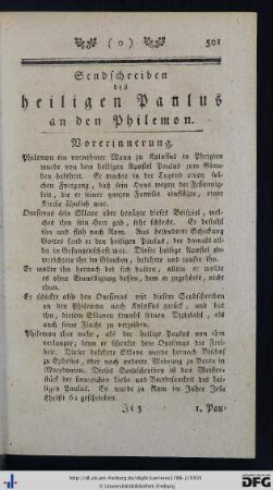 Sendschreiben des heiligen Paulus an den Philemon.