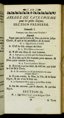 Abrégé du Catechisme pur les petits Enfans.