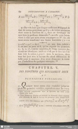 Chapitre. V. Des Fonctions Qui Renferment Deux Ou Plusieurs Variables