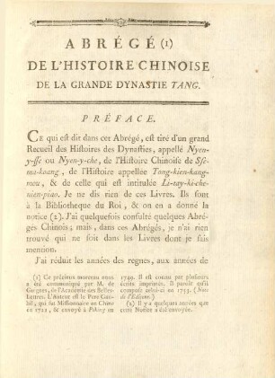 Abrége de l'histoire chinoise de la grand dynastie Tang