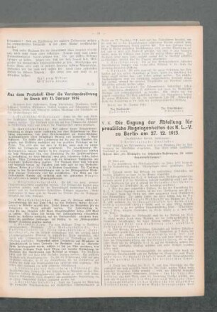 Aus dem Protokoll über die Vorstandssitzung in Unna am 11. Januar 1914