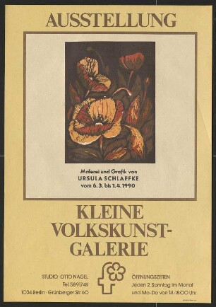 Ausstellungswerbung: "Malerei und Grafik von Ursula Schlaffke" von 06.03. bis 01.04.1990