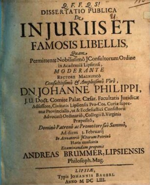 Diss. ... de iniuriis et famosis libellis