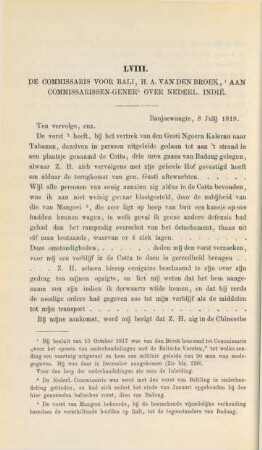 LVIII. De commissaris voor Bali, H. A. van den Broek, aan comissarissen-generl. over Nederl. Indie