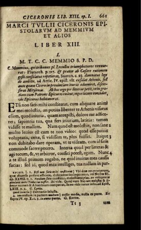 Marci Tullii Ciceronis Epistolarum Ad Memmium Et Alios. Liber XIII.