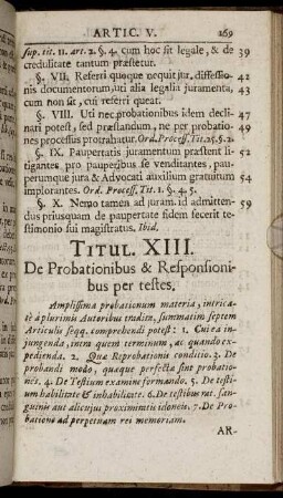 Titul. XIII. De Probationibus & Responsionibus per testes.