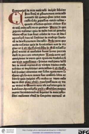 Compendium de vita Anticristi incipit feliciter.