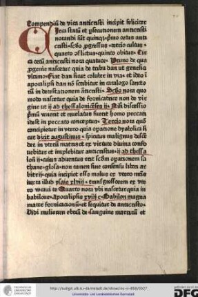 Compendium de vita Anticristi incipit feliciter.