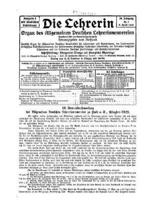 16. Generalversammlung des Allgemeinen Deutschen Lehrerinnenvereins zu Halle a. S., Pfingsten 1921