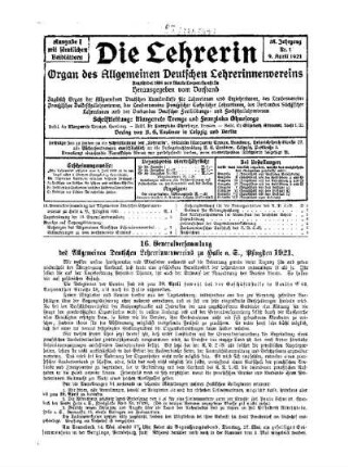 16. Generalversammlung des Allgemeinen Deutschen Lehrerinnenvereins zu Halle a. S., Pfingsten 1921