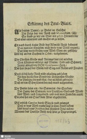 Erklärung des Titul-Blats