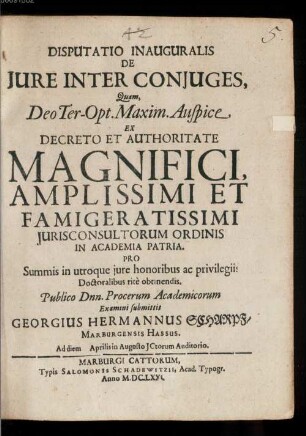 Disp. inaug. de iure inter coniuges