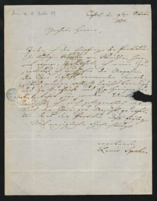 Brief an Bote & Bock Musikverlag : 09.10.1850