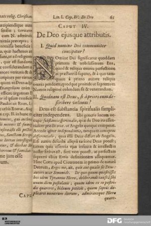 Caput IV. De Deo ejusque attributis.