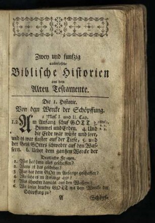 Zwey und funfzig auserlesene Biblische Historien aus dem Alten Testamente