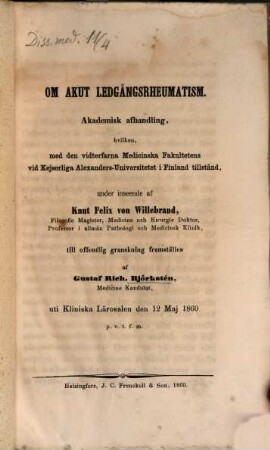 Om akut ledgångsrheumatism : Akad. Afhandling