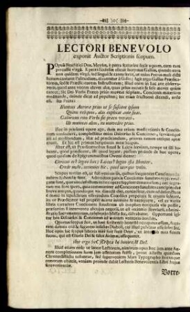 Lectori Benevolo exponit Auctor Scriptionis scopum