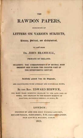 The Rawdon Papers : consisting of Letters on various Subjects, literary, Political and Ecclesiastical