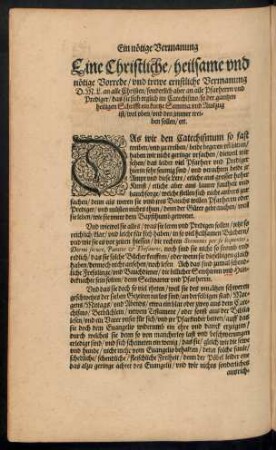 Eine Christliche/ heilsame und nötige Vorrede/ und trewe ernstliche Vermanung D. M. L. an alle Christen ...