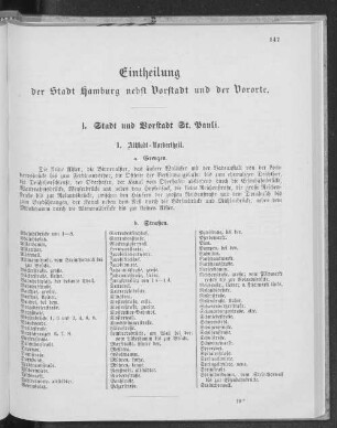 Eintheilung der Stadt Hamburg nebst Vorstadt und der Vororte.