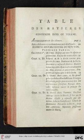 Table des matières contenues dans ce volume