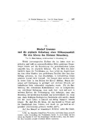 Bischof Erasmus und die geplante Gründung einer Bildungsanstalt für den Klerus des Bistums Strassburg