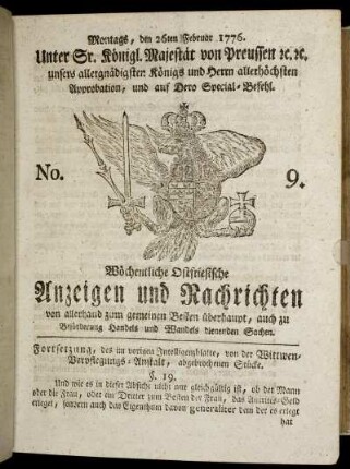 No. 9. Montags, den 26ten Februar 1776.