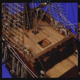 Vollmodell der brandenburgischen Fleute "Derfflinger", 1675, Maßstab 1:50, Detailansicht