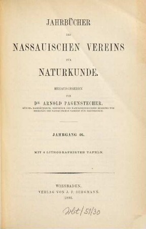 Jahrbücher des Nassauischen Vereins für Naturkunde. 46. 1893