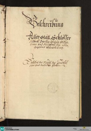 Beschreibung Aller Stätt, Schlösser Märckh, Dörffer, Weyler, Mühelinen vnd Burgstall Im Hertzogtumb Württemberg - Cod. Durlach 120