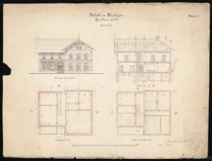 Grube Ilse (Kunheim & Co.), Großräschen/Bückgen Gasthof: Grundriss EG, 1. OG, Ansicht, Schnitt AB