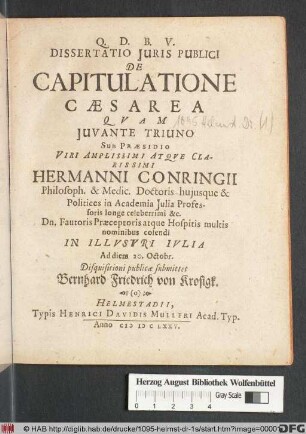 Dissertatio Iuris Publici De Capitulatione Caesarea