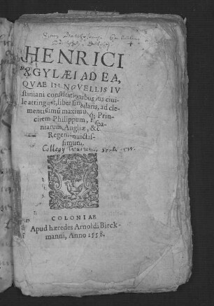 Henrici Agylaei Ad ea, quae in Novellis Iustiniani constitutionibus ius civile attingunt, liber singularis