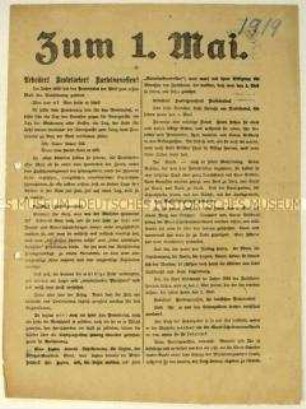 Flugblatt der KPD gegen die SPD und Aufruf zum 1. Mai 1919