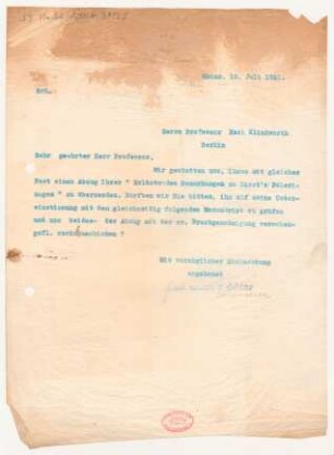 Brief an Karl Klindworth : 12.07.1911