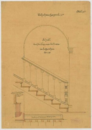 Thiersch, Friedrich von; München, Georgenstr. 16; Haus Thiersch - Treppenantrittsarm EG (Schnitt)
