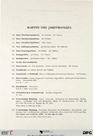 Waffen und Jagdtrophäen (Nr. 220-277)