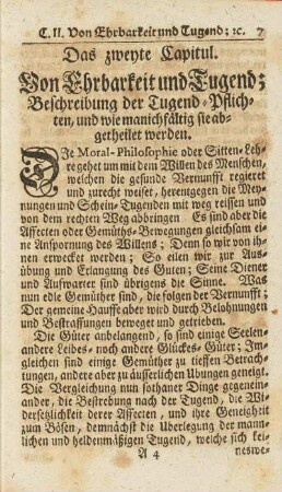 Das zweyte Capitul. Von Ehrbarkeit und Tugend; ...