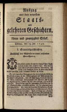Neun und zwanzigstes Stück. Coburg, den 13. Jul. 1748.