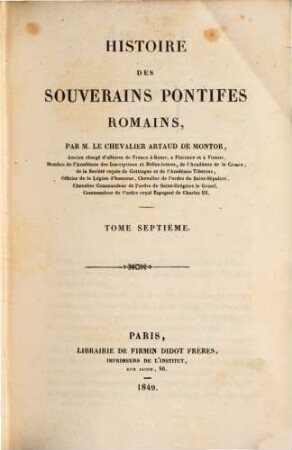 Histoire des souverains pontifes romains. 7