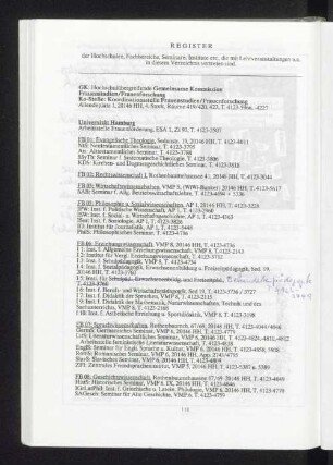 Register der Hochschulen, Fachbereiche, Seminare ...