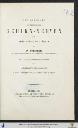 [1]: Die Anatomie des peripherischen Nervensystems des menschlichen Körpers für Studirende und Ärzte: Die Anatomie der menschlichen Gehirn-Nerven : für Studirende und Ärzte