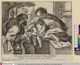 Hic sedes sophiae, discit tamen, jmmo sophistas Consilio aut minimo semper egere docet.; [Heilige Familie mit lesendem Christus]