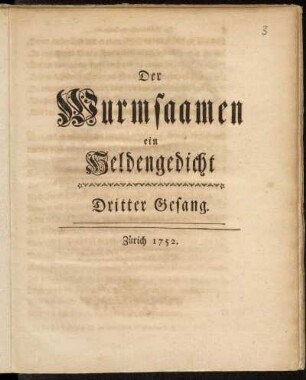 Der Wurmsaamen : ein Heldengedicht : Dritter Gesang