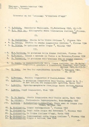 1-2, Literatur zu der Vorlesung: "L'italiano d'oggi"