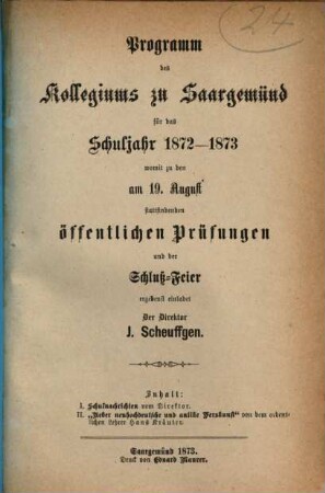 Programm des Kollegiums zu Saargemünd : von dem Schuljahre ..., 1872/73