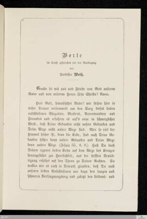 Worte im Hause gesprochen vor der Beerdigung