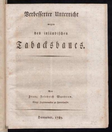 Verbesserter Unterricht wegen des inländischen Tabacksbaues